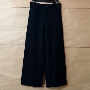 Anthropologie Courtney Cropped Wide Leg Pants Ponte Knit High Rise Black Size 2